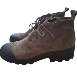 Eileen Fisher Reese Waterproof Suede Bootie In Mushroom Brown/ Gray, Sz 10